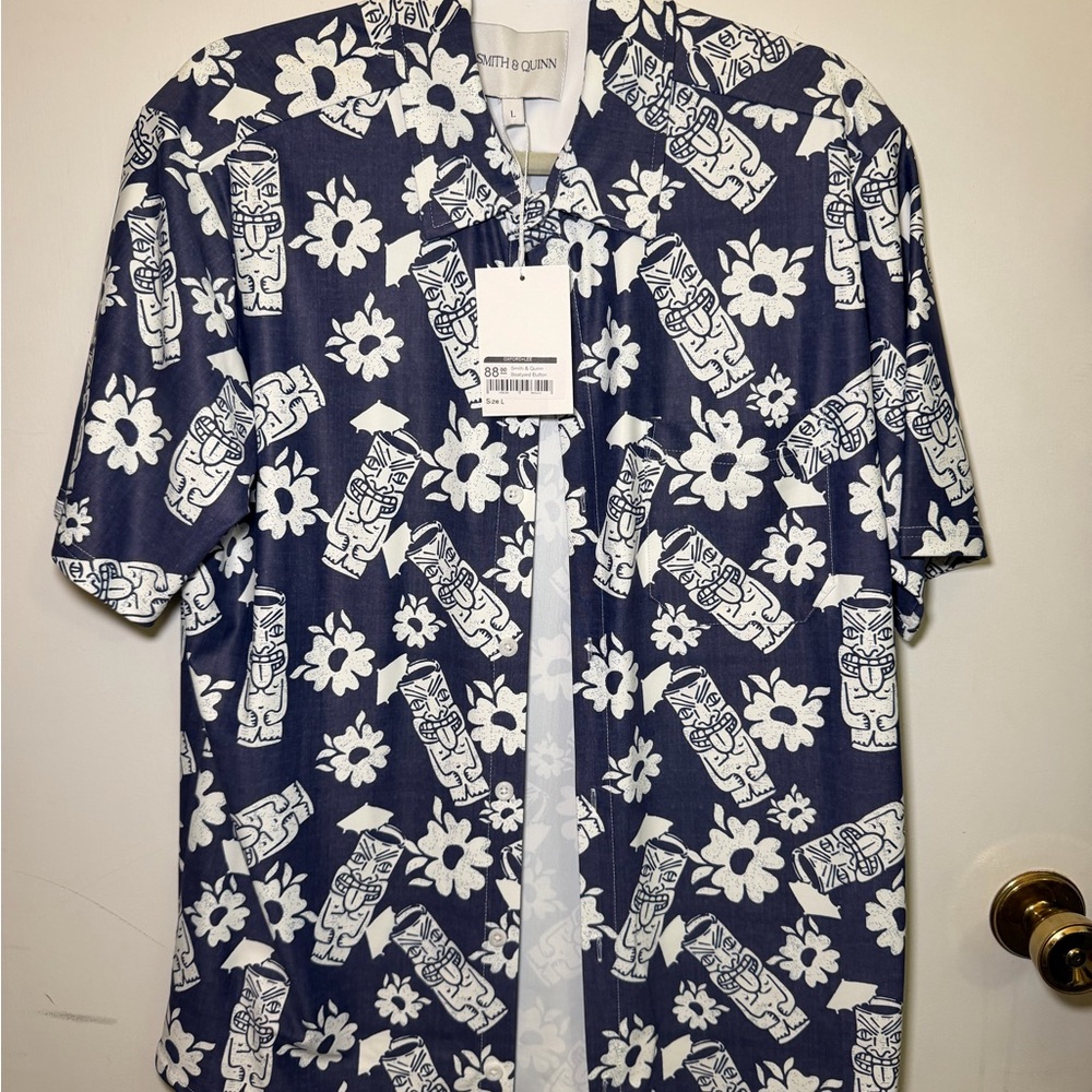 Smith & Quinn Navy Floral-Tiki Short Sleeve Button-Down Shirt